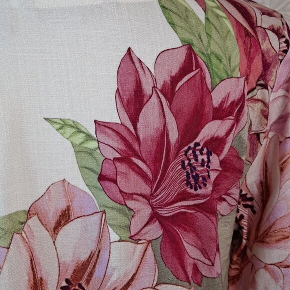 Soft Surroundings Size Small Floral Print Tunic 3/4 Sleeves Cream/Pink/Green EUC - Picture 8 of 15